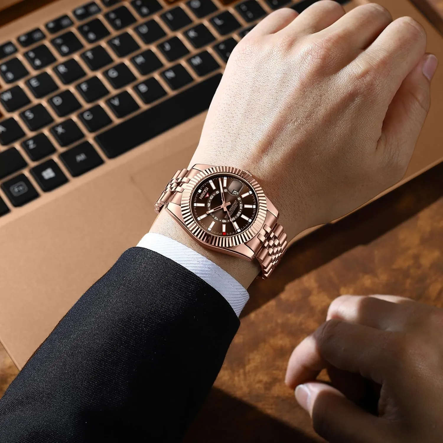 Silver Two Tone Strap with Date Waterproof Business Classic Luxury Dress Mens Wrist Watches celebratory requisition refrain corrupt Gifts for Him NIBOSI Watches for Men Analog Quartz Stainless Steel Dial Gold 