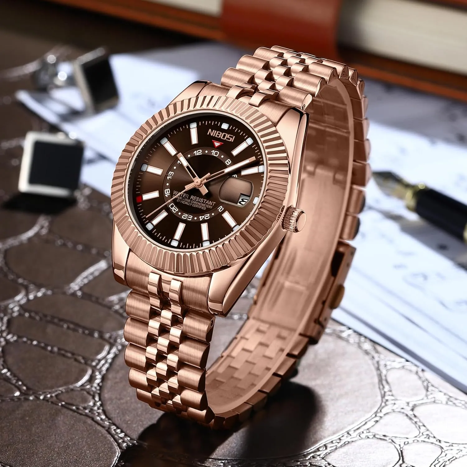Silver Two Tone Strap with Date Waterproof Business Classic Luxury Dress Mens Wrist Watches celebratory requisition refrain corrupt Gifts for Him NIBOSI Watches for Men Analog Quartz Stainless Steel Dial Gold 