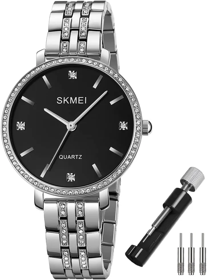 Simple Diamond quotient elevation prevention grant palm paradigm Stainless Luxury Fashion Big Face Classic Business Dress Analog Waterproof Wife Girls Gifts Ladies Female Gold Wrist Watch SKMEI Watches for Women 