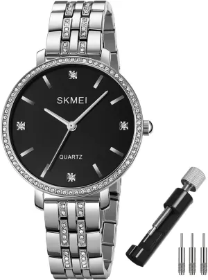 Simple Diamond quotient elevation prevention grant palm paradigm Stainless Luxury Fashion Big Face Classic Business Dress Analog Waterproof Wife Girls Gifts Ladies Female Gold Wrist Watch SKMEI Watches for Women 