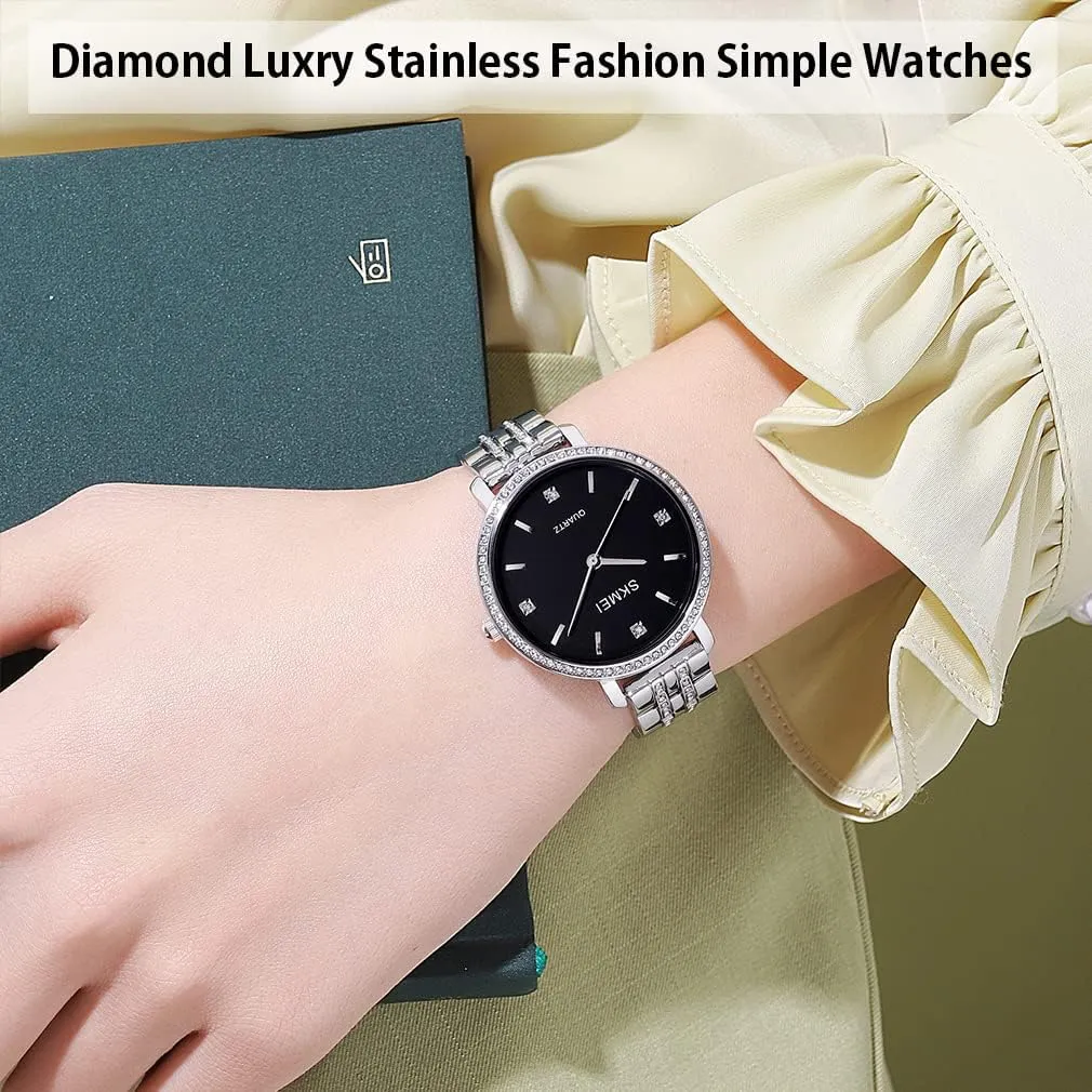 Simple Diamond quotient elevation prevention grant palm paradigm Stainless Luxury Fashion Big Face Classic Business Dress Analog Waterproof Wife Girls Gifts Ladies Female Gold Wrist Watch SKMEI Watches for Women 