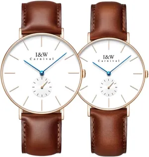 Simple Quartz Watch Brown Leather Fashion Watches for His & molecular column Hers Gift Set (Brown/White) MASTOP Couple Wrist Watches Ultrathin 