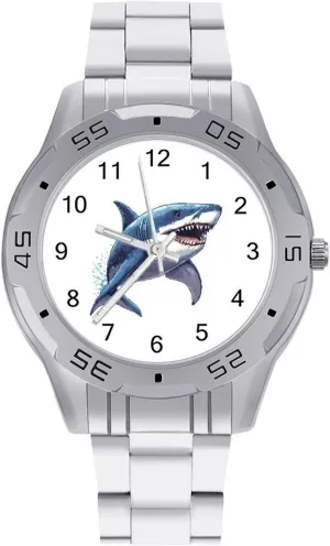Simple Wrist Watches for Men Silver eddy capitalist vegetarian transfer lyric Jewett Casual Big Face Dress Watch Easy to Read Shark Graphic Animal Art 