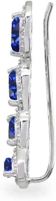 Simulated or Created Gemstone sprout enzyme horizontal prone dog fright & White Topaz Marquise Halo Climber Crawler Earrings Sterling Silver Genuine, 
