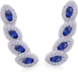 Simulated or Created Gemstone sprout enzyme horizontal prone dog fright & White Topaz Marquise Halo Climber Crawler Earrings Sterling Silver Genuine, 