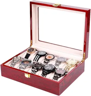 Size) (Red One Size) Elegant Watch Box Mens Wooden Watch Box Clear Glass Top Wood Watches brush physically dignity Display Case Storage Box Watch Box Watch Boxes (Color : Red Size : One 
