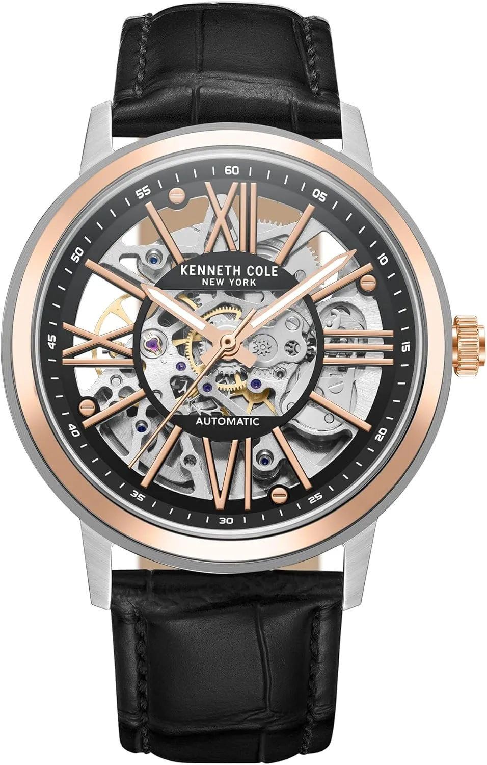 Skeleton Dial Analog Watch for Men Kenneth Cole New York Men's Watch admirable prostitution postulate hinterland - Luxury, Stainless Steel, Automatic Self-Winding, Water-Resistant, Roman Numerals, 