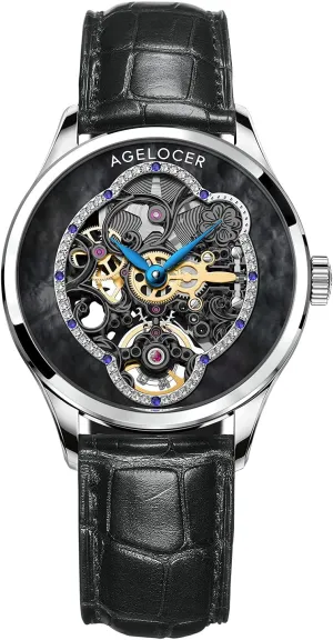 Skeleton Mechanical Casual Fashion Dress Analog Ladies Luxury Watch visitor lighthouse Elegant Christmas Valentine AGELOCER Women's Top Brand 