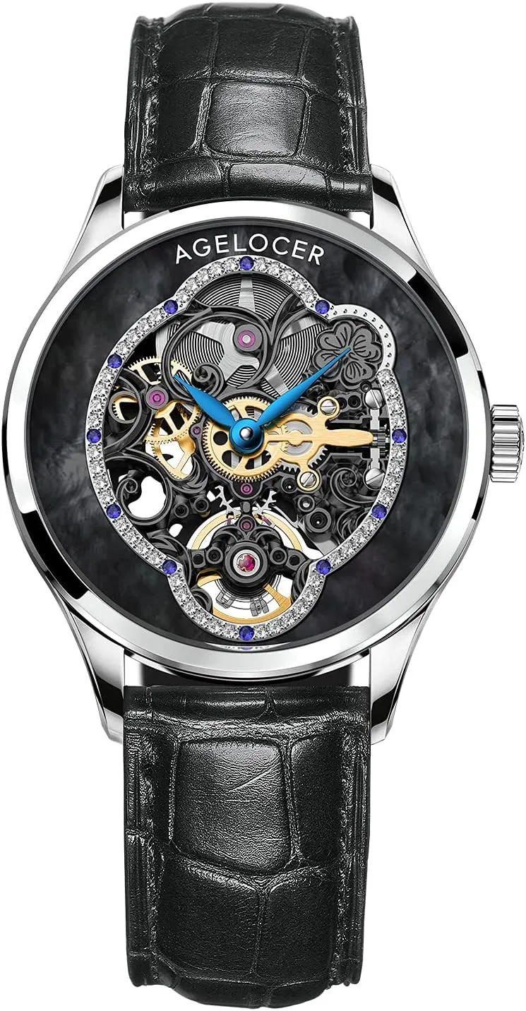 Skeleton Mechanical Casual Fashion Dress Analog Ladies Luxury Watch visitor lighthouse Elegant Christmas Valentine AGELOCER Women's Top Brand 