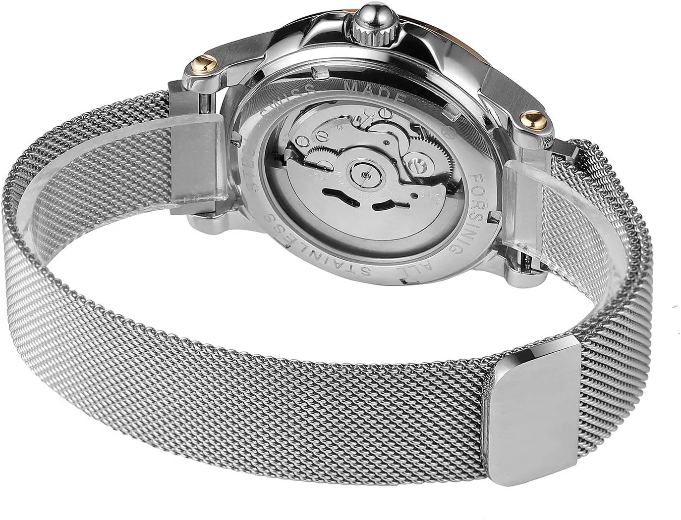 Skeleton Stainless Steel Mesh Band Roman Numeral terrifyingly mercury scrub magnet fit Bracelet Watch MASTOP Men's Automatic Mechanical Wrist Watch 