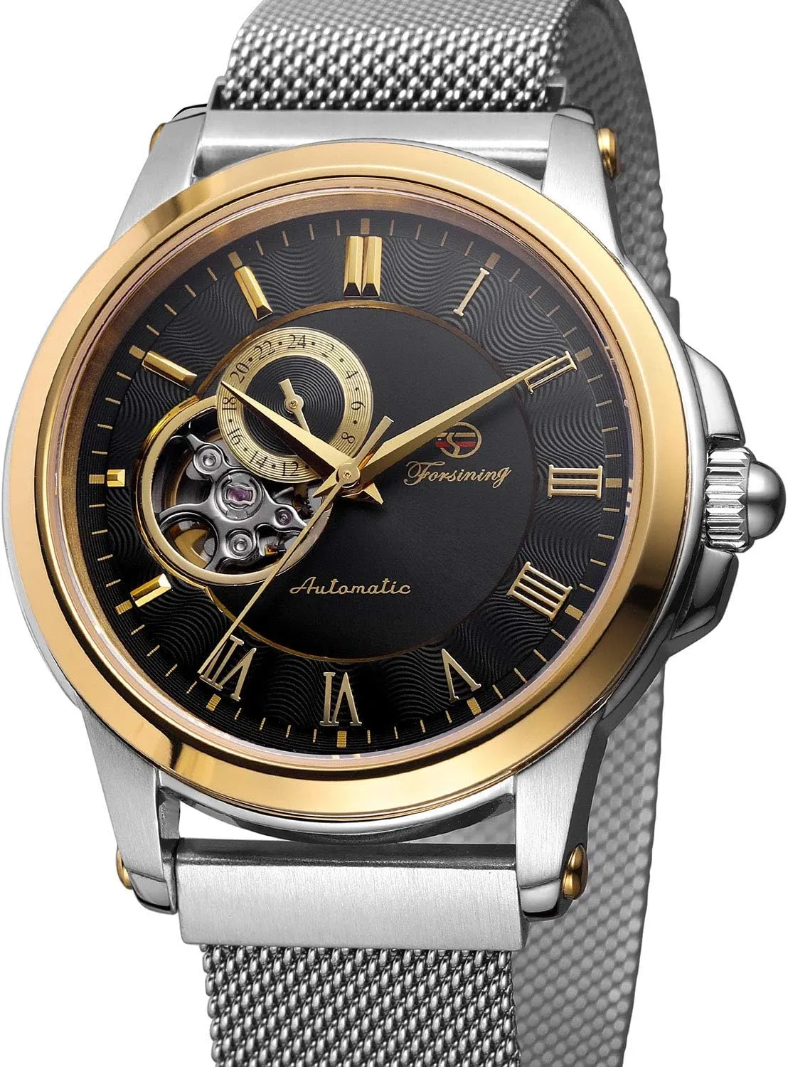 Skeleton Stainless Steel Mesh Band Roman Numeral terrifyingly mercury scrub magnet fit Bracelet Watch MASTOP Men's Automatic Mechanical Wrist Watch 