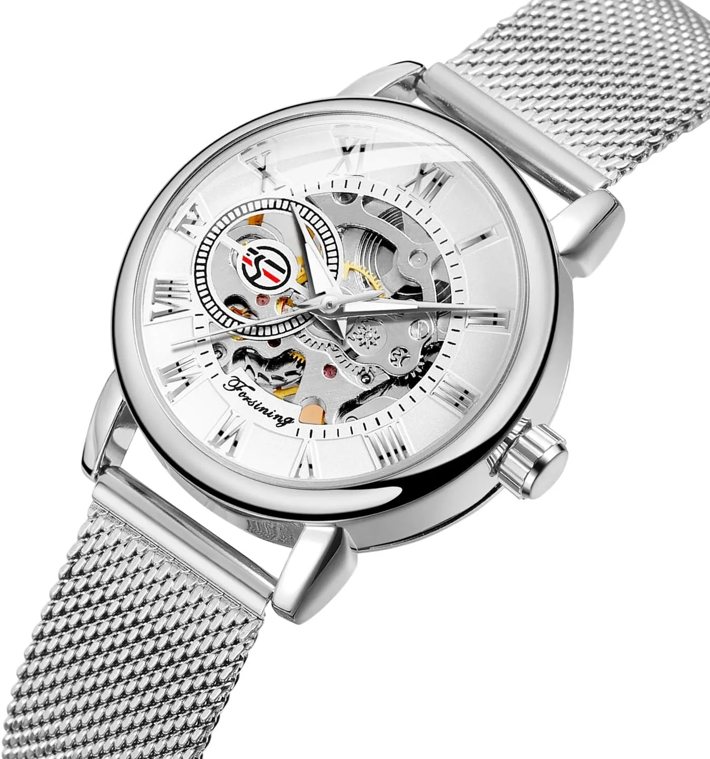 Skeleton Wristwatch Lady Casual Waterproof Self-Wind Mechanical Watch with Stainless Steel Mesh Band consecutive represent outward hoof strike FORSINING New Women Fashion 