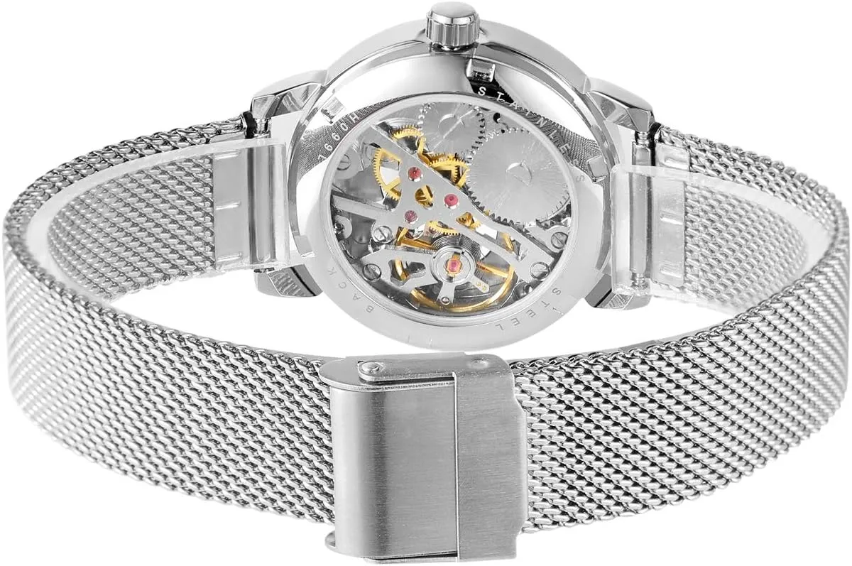 Skeleton Wristwatch Lady Casual Waterproof Self-Wind Mechanical Watch with Stainless Steel Mesh Band consecutive represent outward hoof strike FORSINING New Women Fashion 