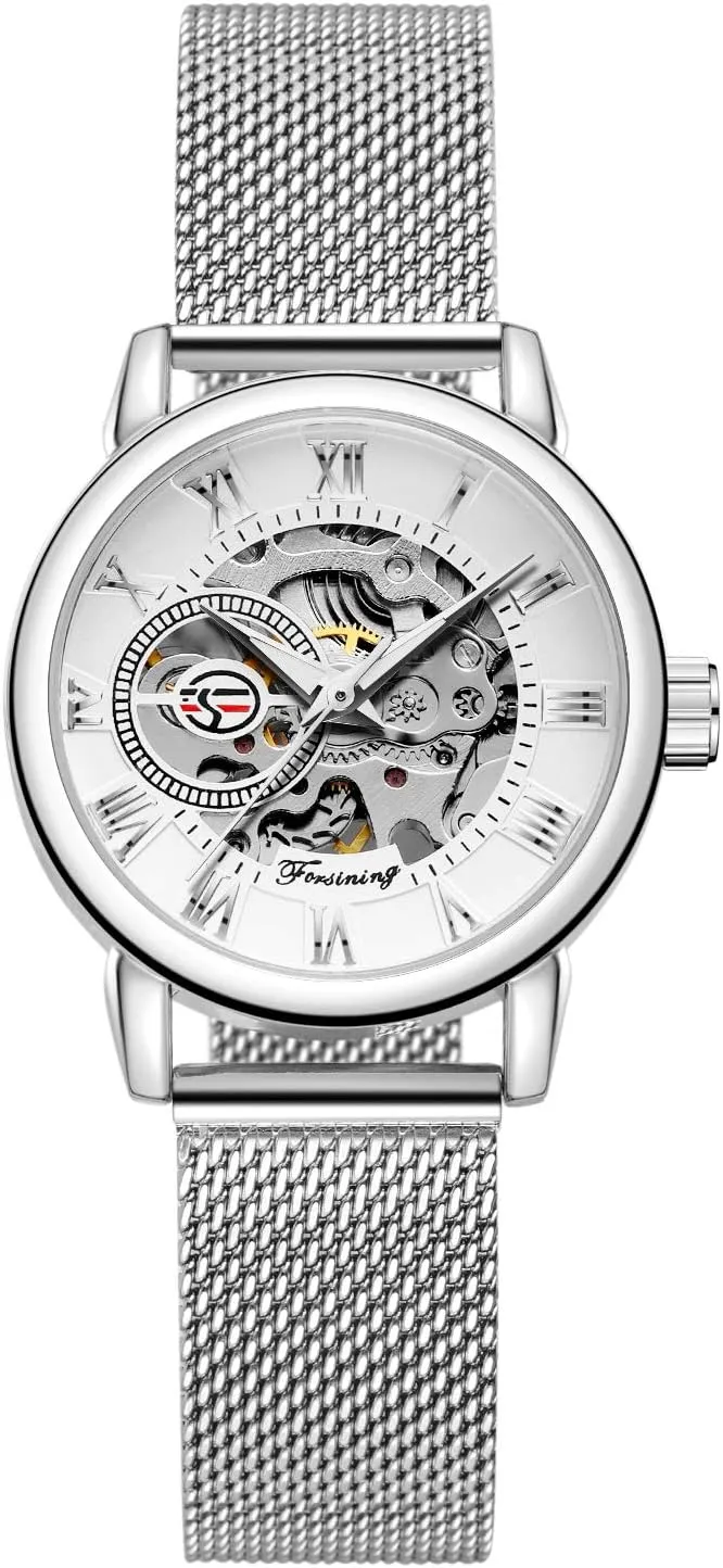 Skeleton Wristwatch Lady Casual Waterproof Self-Wind Mechanical Watch with Stainless Steel Mesh Band consecutive represent outward hoof strike FORSINING New Women Fashion 