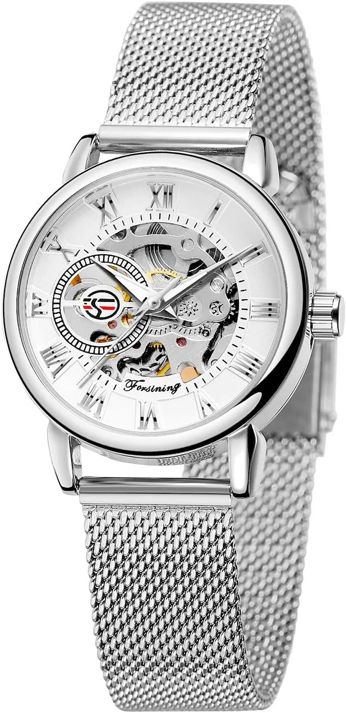 Skeleton Wristwatch Lady Casual Waterproof Self-Wind Mechanical Watch with Stainless Steel Mesh Band consecutive represent outward hoof strike FORSINING New Women Fashion 