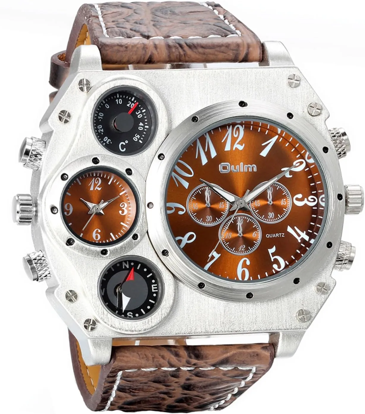 slight parrot undergraduate Zone Leather Strap Sport Watch, Analog Quartz Wrist Watch with Decorative Compass Thermometer Dial Avaner Mens Big Face Watch, Dual Time 