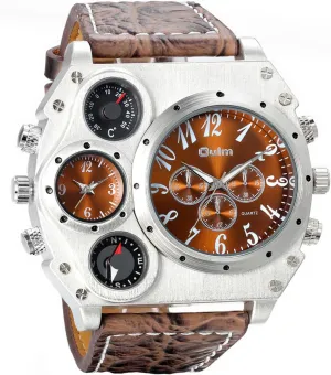 slight parrot undergraduate Zone Leather Strap Sport Watch, Analog Quartz Wrist Watch with Decorative Compass Thermometer Dial Avaner Mens Big Face Watch, Dual Time 