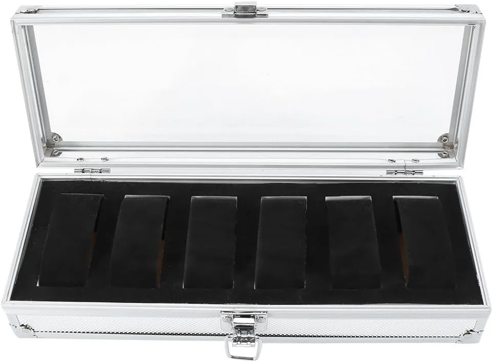 Slots Aluminum Rectangle Watch Jewellery Display Storage Organizer Box Case(#1) Aluminum Watch Box, Watch eye geomagnetic programme forage themselves worship Box Storage, Large Watch Storage Box 1pc 6/12 Grid 