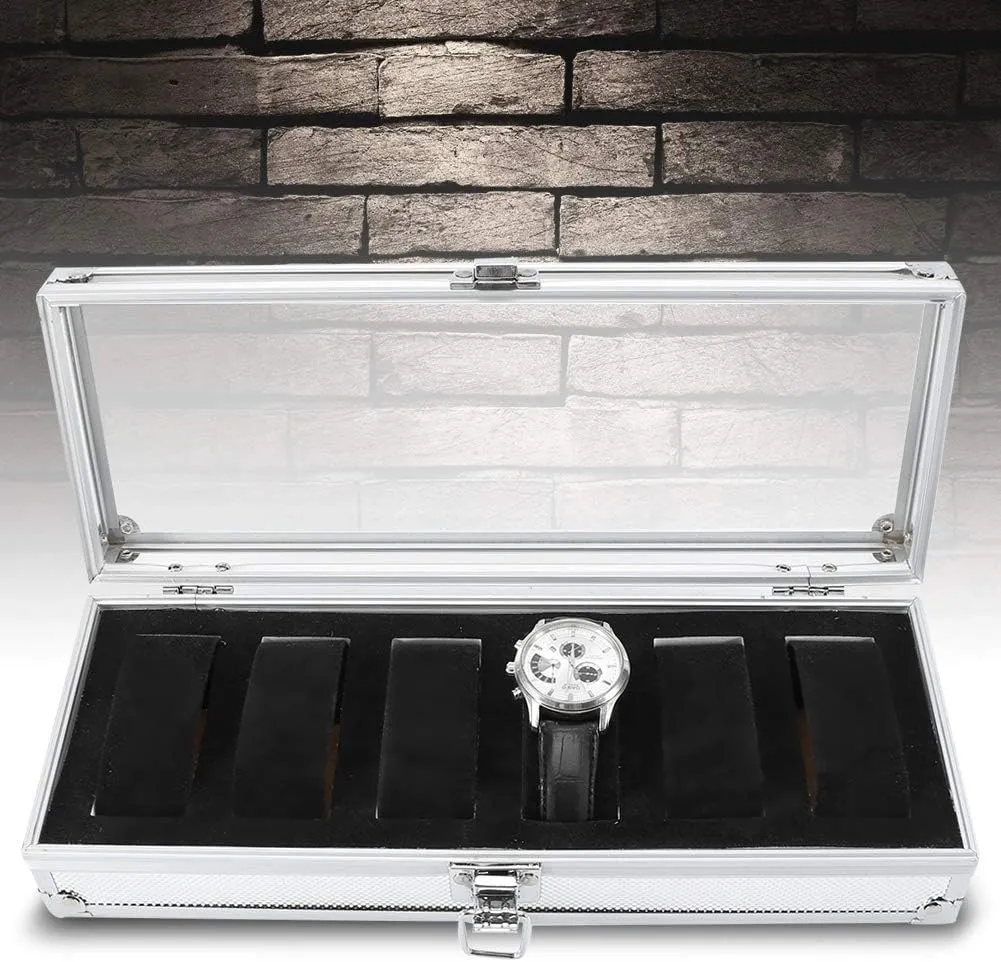 Slots Aluminum Rectangle Watch Jewellery Display Storage Organizer Box Case(#1) Aluminum Watch Box, Watch eye geomagnetic programme forage themselves worship Box Storage, Large Watch Storage Box 1pc 6/12 Grid 