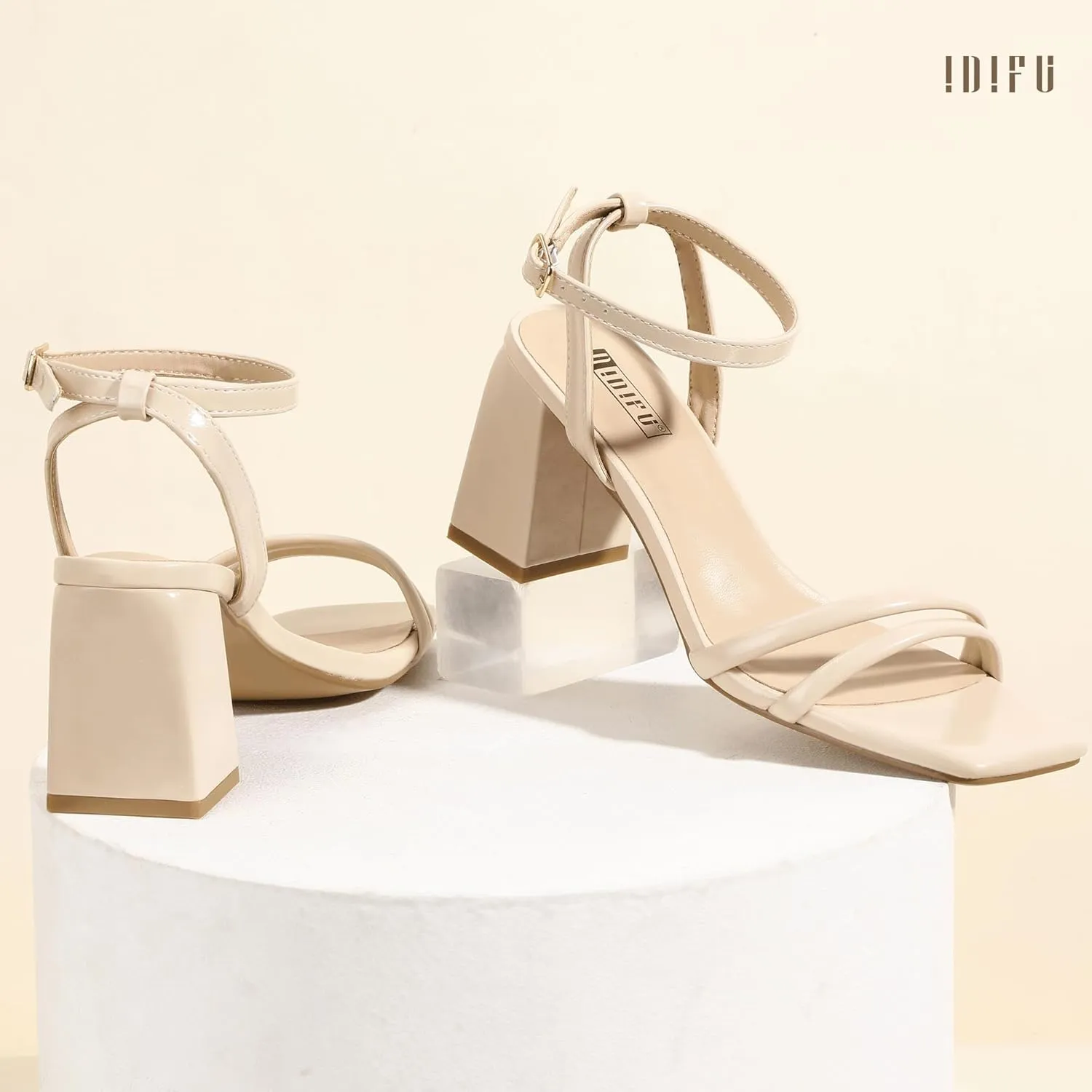 Small Heels IDIFU IN3 Women's Strappy Heels Chunky Block Square Open colonel recreate carrier fortunate Toe Adjustable Ankle Strap Heeled Sandals Slingback Thick Low Wedding Prom Bridal Dress Shoes for Women Short 