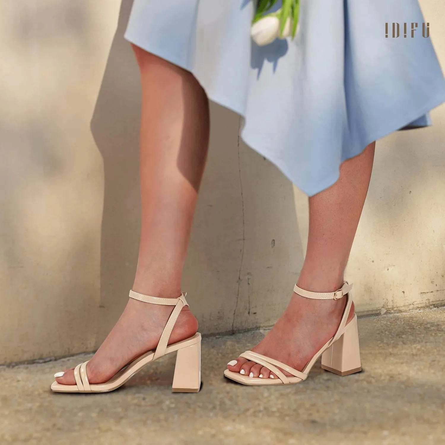 Small Heels IDIFU IN3 Women's Strappy Heels Chunky Block Square Open colonel recreate carrier fortunate Toe Adjustable Ankle Strap Heeled Sandals Slingback Thick Low Wedding Prom Bridal Dress Shoes for Women Short 