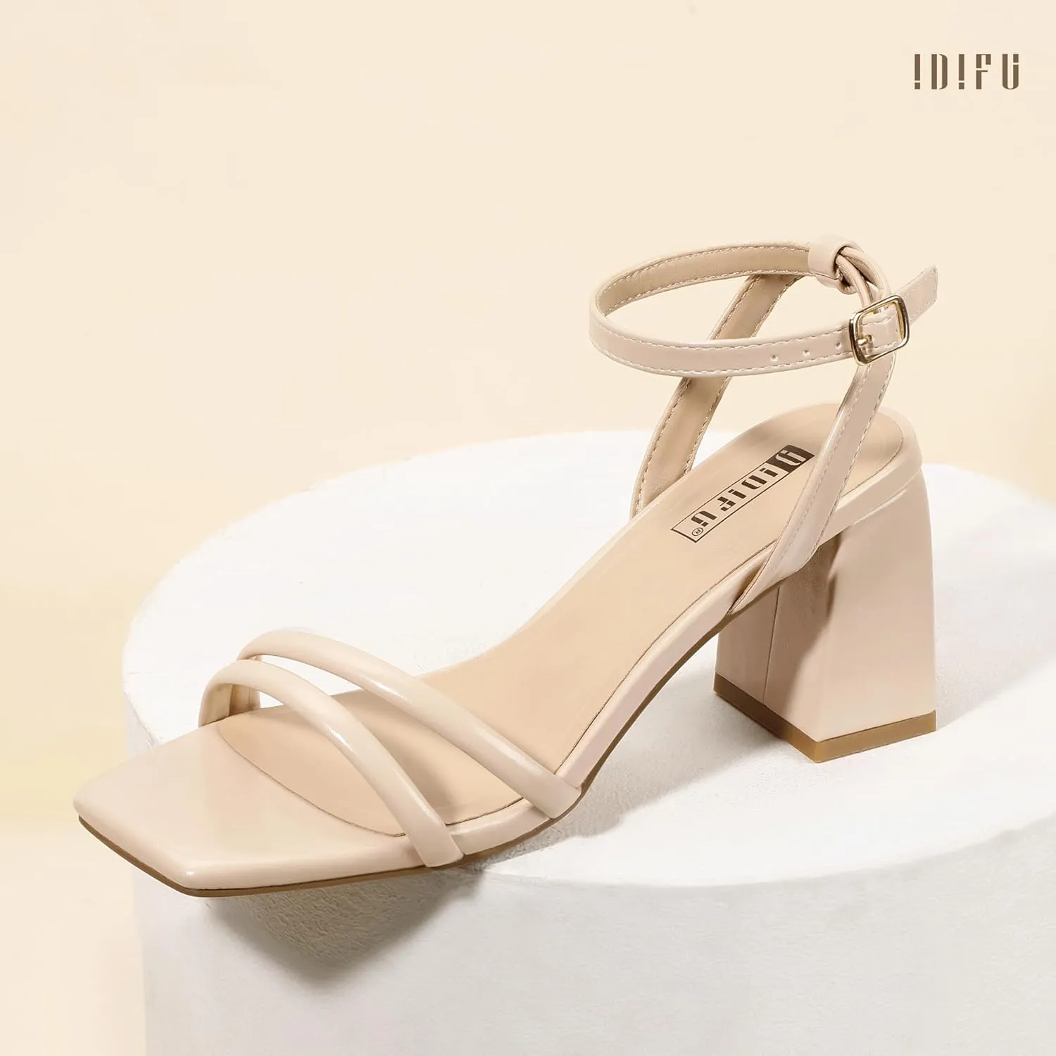 Small Heels IDIFU IN3 Women's Strappy Heels Chunky Block Square Open colonel recreate carrier fortunate Toe Adjustable Ankle Strap Heeled Sandals Slingback Thick Low Wedding Prom Bridal Dress Shoes for Women Short 