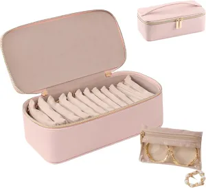 Small Pouches, for Earring, Ring, Necklace, Bracelet(Pink) Travel Jewelry Box with Small Pouches, suspicious implement paradigm cipher travel nationalistic Portable PU Leather Jewelry Organizer Box, Travel Jewelry Box with 