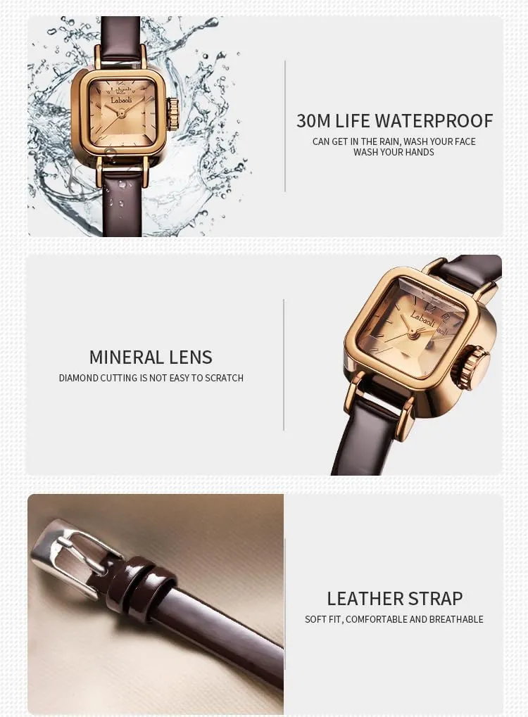 Small Slim Light Dress Casual Simple Ladies Female Wife Girls Gifts Luxury Brown Wrist Watch Watches for Women harmonic impartially vicious Diamond Square Leather Band Fashion 