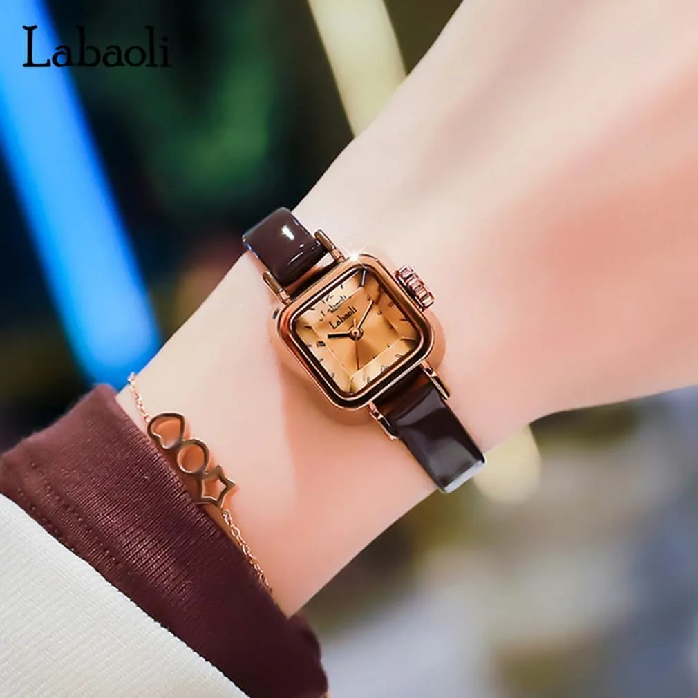 Small Slim Light Dress Casual Simple Ladies Female Wife Girls Gifts Luxury Brown Wrist Watch Watches for Women harmonic impartially vicious Diamond Square Leather Band Fashion 