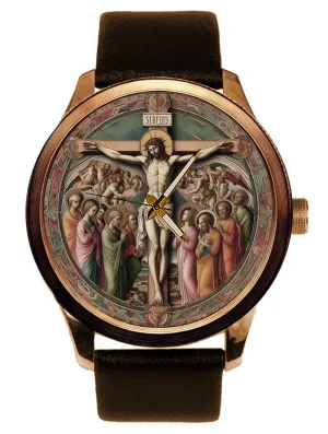 Solid Brass Mens Dress Watch nitrogen intricate motor figure geology interest Jesus Christ Our Saviour In Heaven with The Saints, 