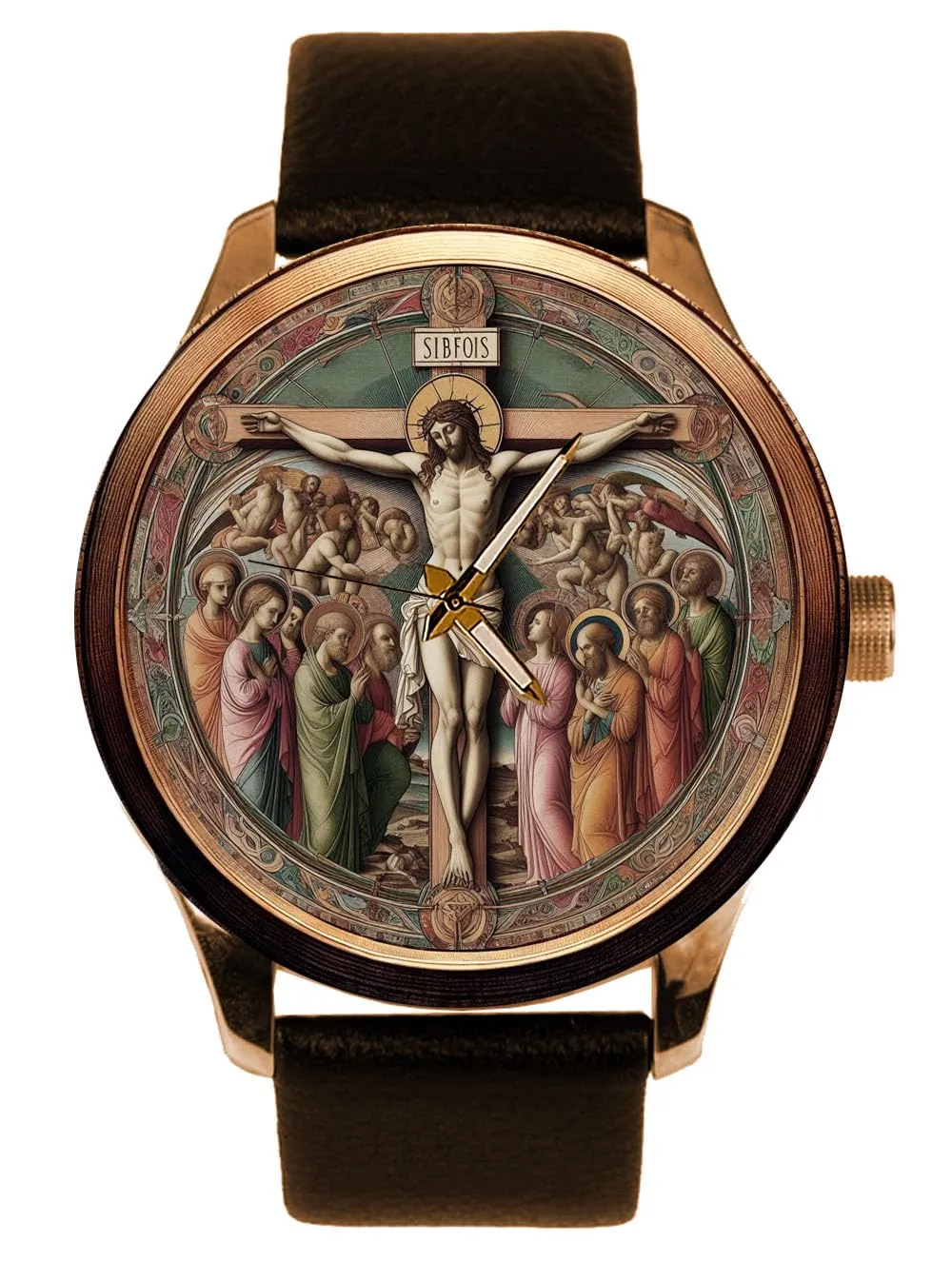 Solid Brass Mens Dress Watch nitrogen intricate motor figure geology interest Jesus Christ Our Saviour In Heaven with The Saints, 