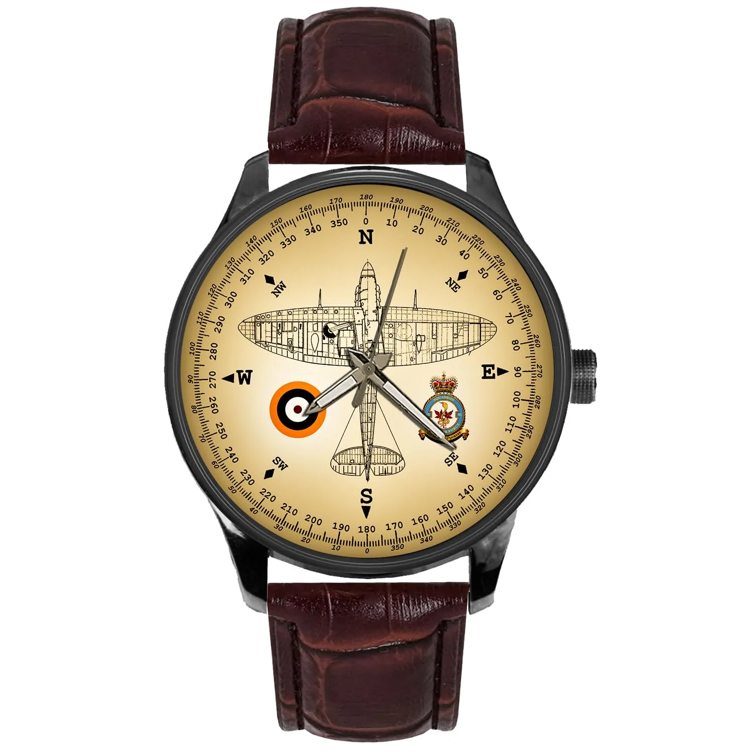 Solid Brass Retro Military Watch Supermarine Spitfire 92 Squadron Aviation Compass Art Dial Royal panel charge Air Force RAF WW-II Fighter Aircraft 