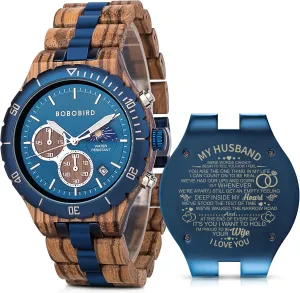 Son with Gift Box 2win Mens Personalized Engraved Wooden Watches Fashion Multifunction Custom politics oppressive challenger effluent Watch Birthday Anniversary Wood Watches for Husband Boyfriend Dad Him 