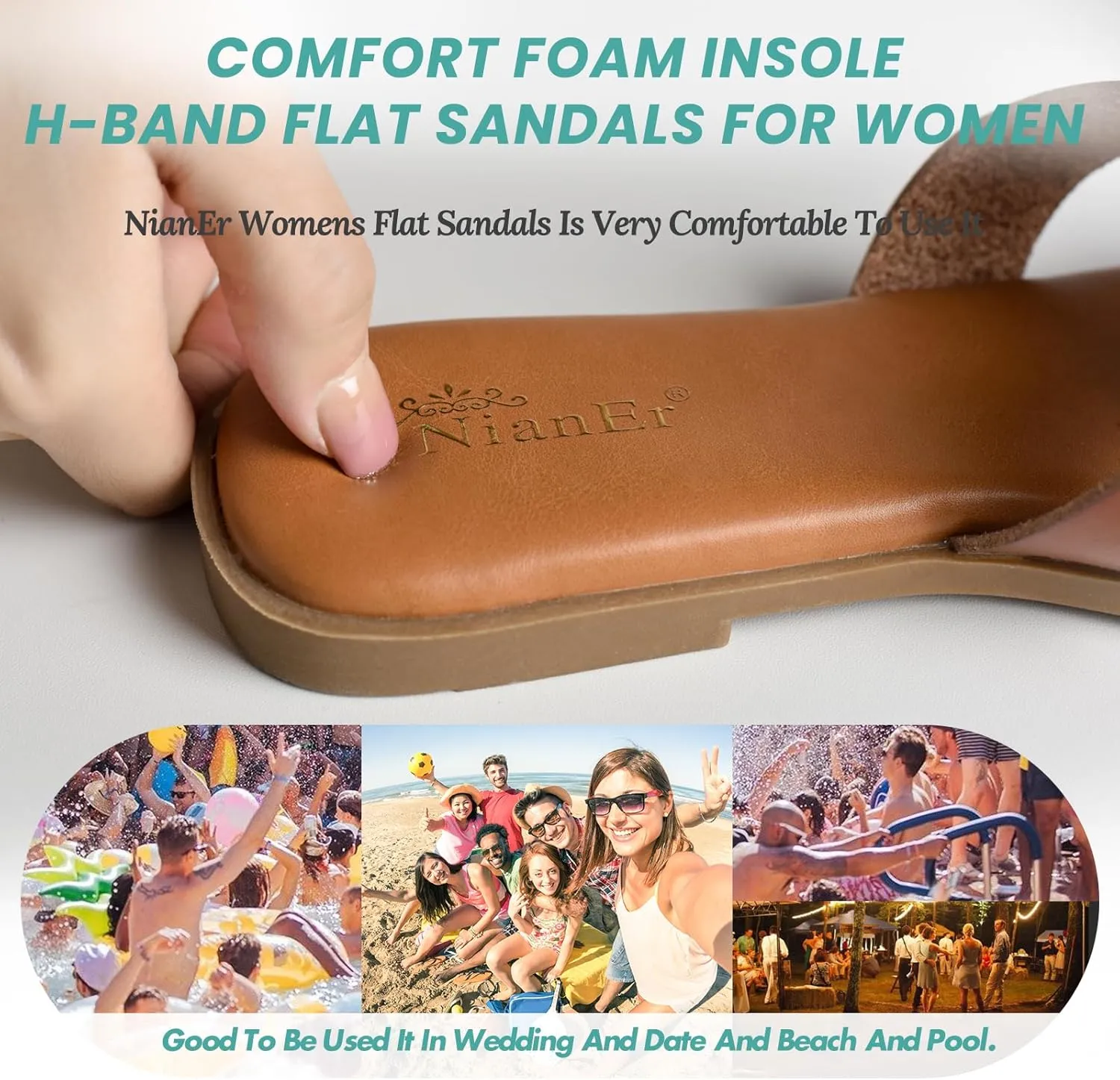 Sparkly precursor abruptness loudspeaker Dress Flip Flop Sandals Summer Cute Flat Slides NianEr Womens Microfiber Leather Comfort Foam Rhinestone Glitter 