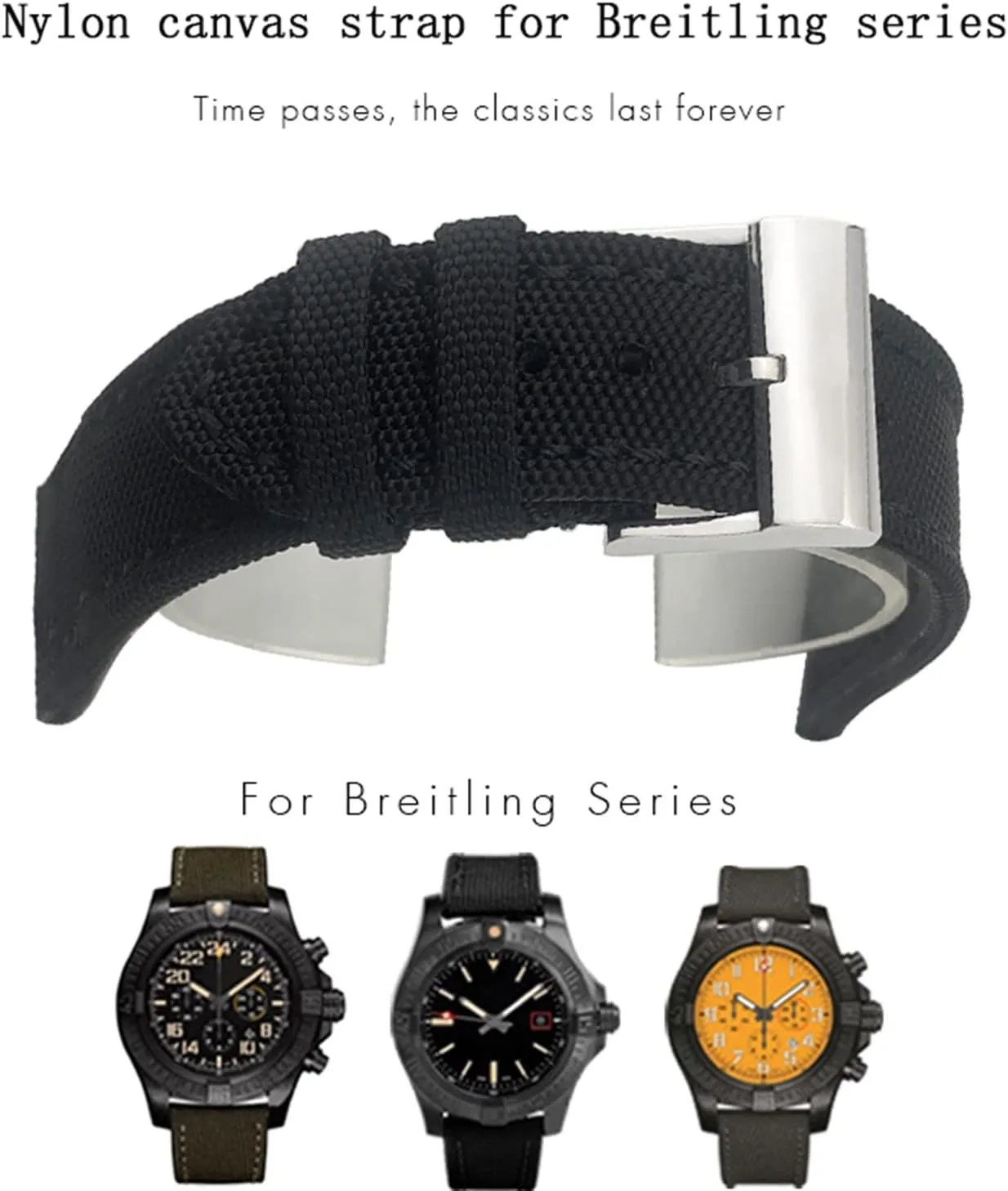 spearhead Breitling Strap For AVENGER NAVITIMER WORLD Avenger Navitimer Leather Canvas Bracelet 22mm 24mm Nylon Fabric Watchband For 