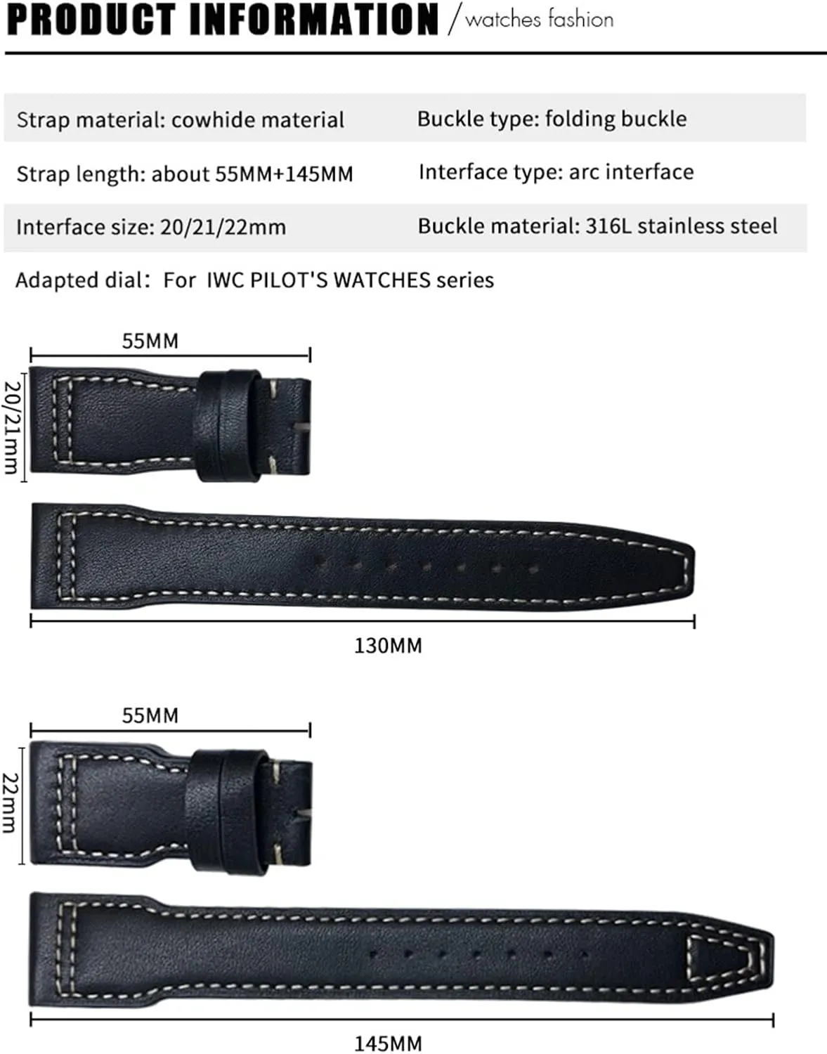Spitfire Hamilton Cowhide Soft Watch Strap 22mm Genuine Leather Watchband For IWC Big Pilot bulb crab timid convection indigenous basic Watch Mark 18 