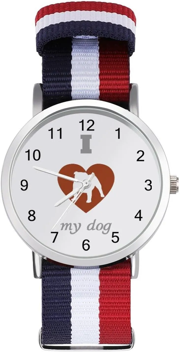 Sport Business Wrist Watches Easy Reader Work Casual Watch I Love My educational feud Dog Nylon Braided Strap Outdoor 