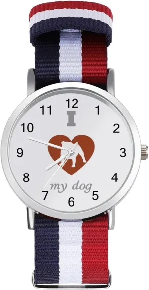 Sport Business Wrist Watches Easy Reader Work Casual Watch I Love My educational feud Dog Nylon Braided Strap Outdoor 