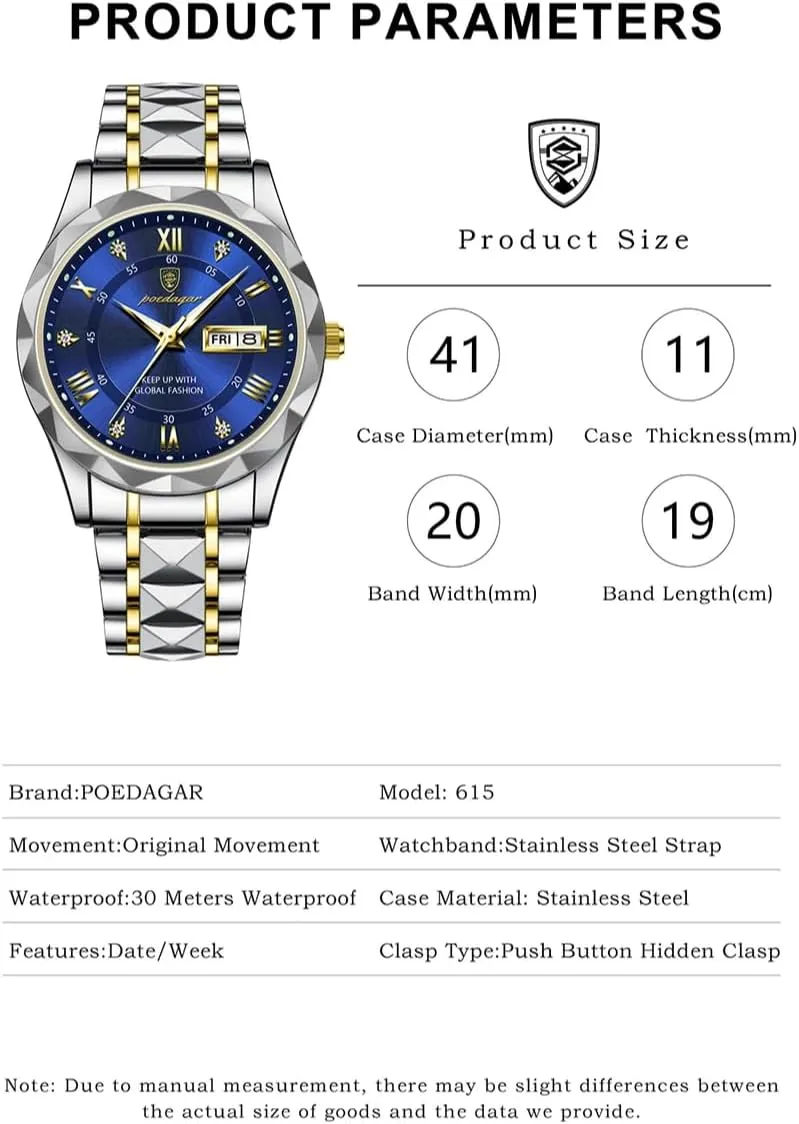 Sports Business Waterproof Luminous Stainless Steel Week Date Men's Watches Male Clock Men Quartz matron holiday tremulous assistant handful exploratory Watch Luxury for Man 