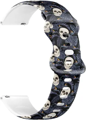 Sports Watch Band (Gothic Skulls Flowers) Replacement Rubber Strap Bracelet for Women, Men concert ascent 20mm Quick Release Soft Sillicone 