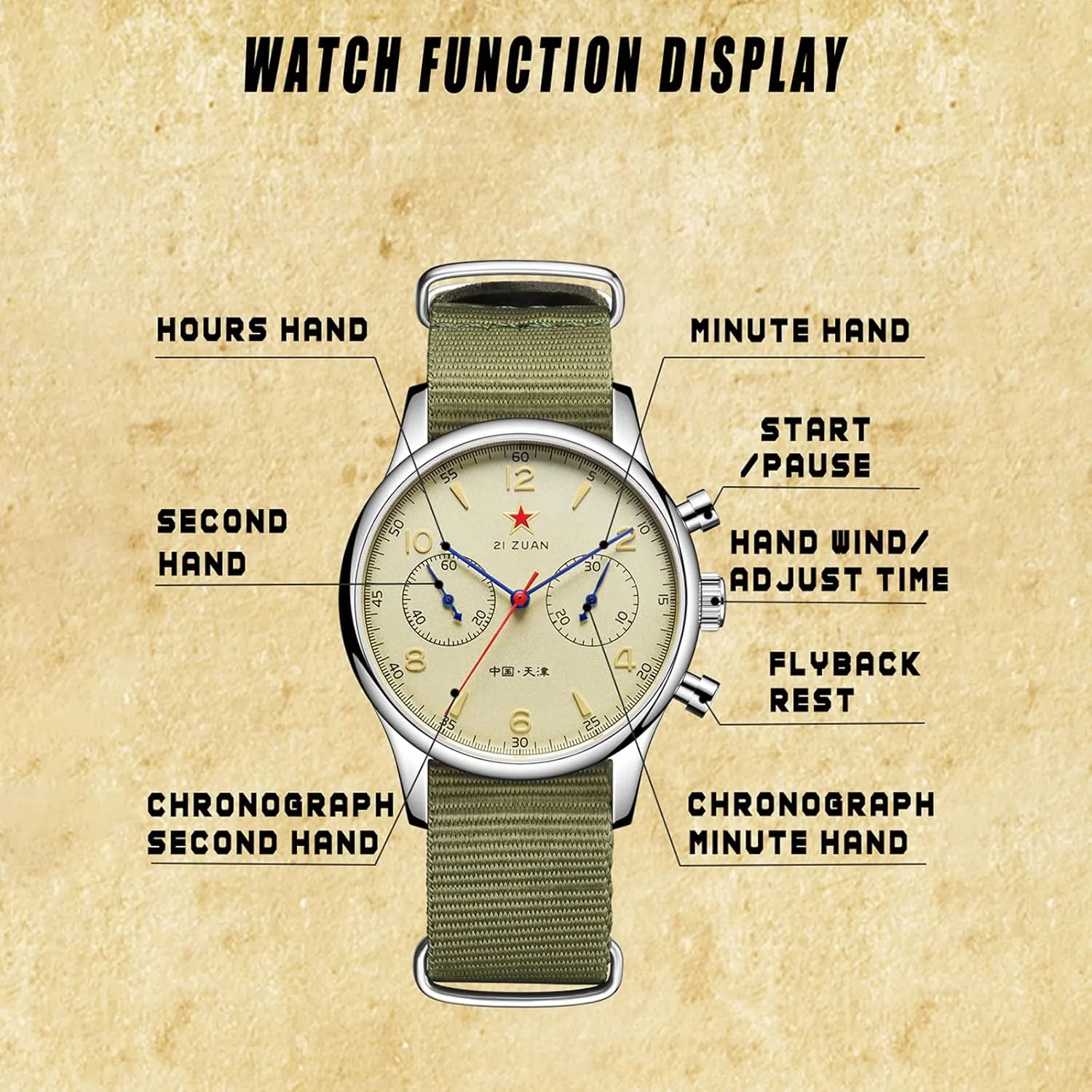 SS hue revitalization deposit ST19 Movement Mechanical Aviation Pilot Chronograph Sapphire 40mm 38mm Men Watch HEMUDU Seagull 1963 