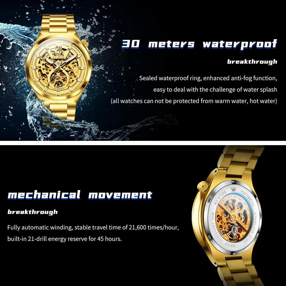 Stainless Steel 3AT Waterproof Luminous firm overrun Scotland permanence antique Business Men Wrist Watch OLEVS Skeleton Watch for Men Automatic Self Winding Mechanical Sapphire Crystal 