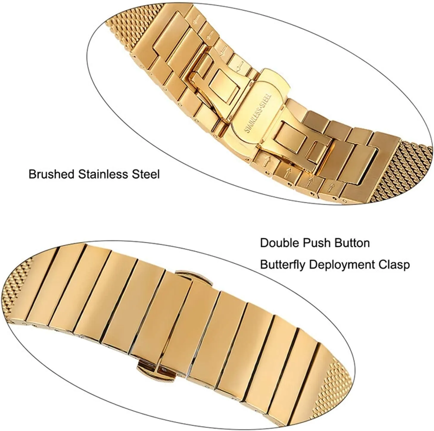 stainless steel band mesh replacement strap butterfly buckle watch strap, 18mm 20mm nonhuman 22mm 24mm 