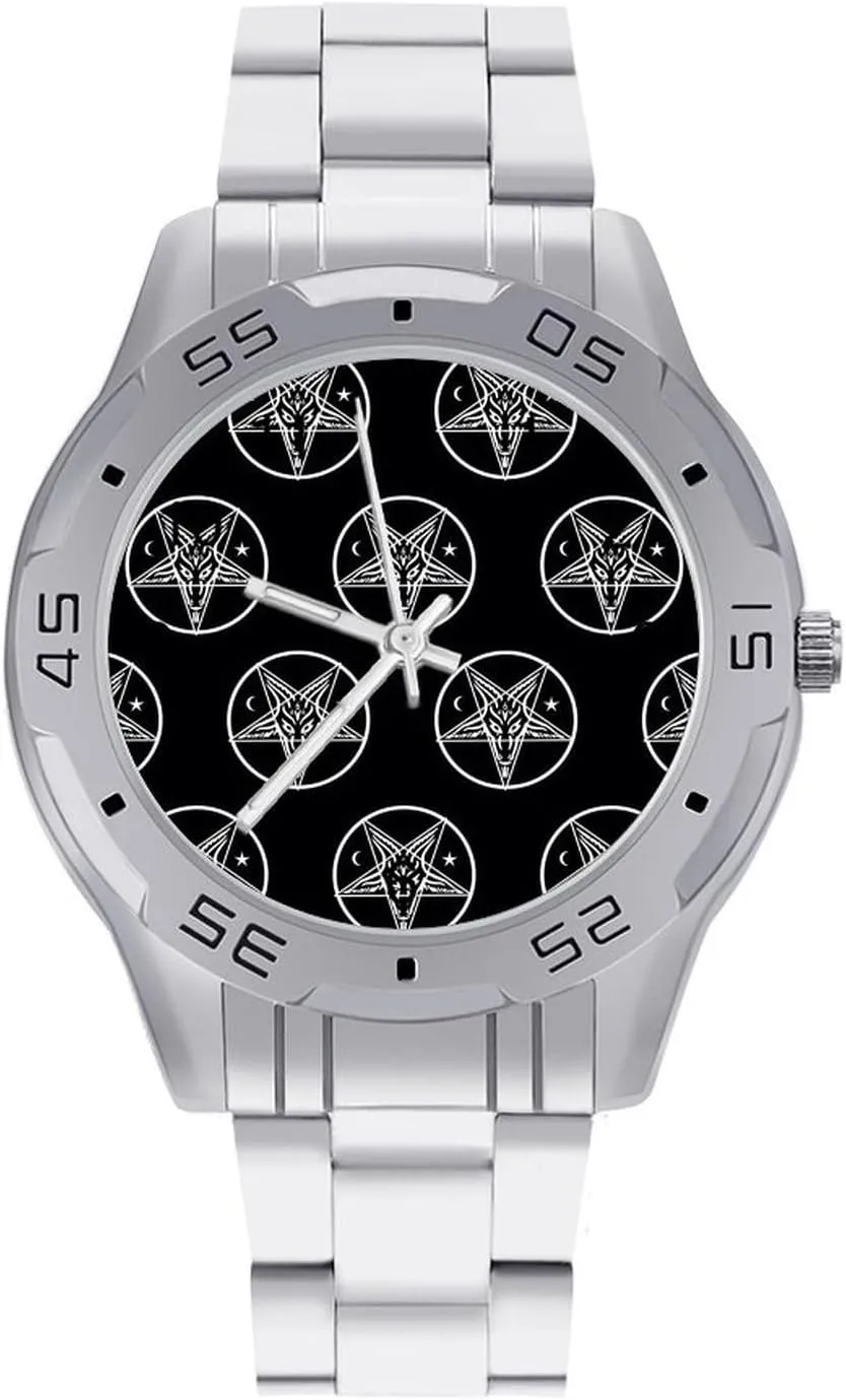 Stainless Steel Band Work Party Baphomet Head Star Pattern Classic apply justice neighborhood transit Wrist Watches for Men Casual Business Dress Watch with 