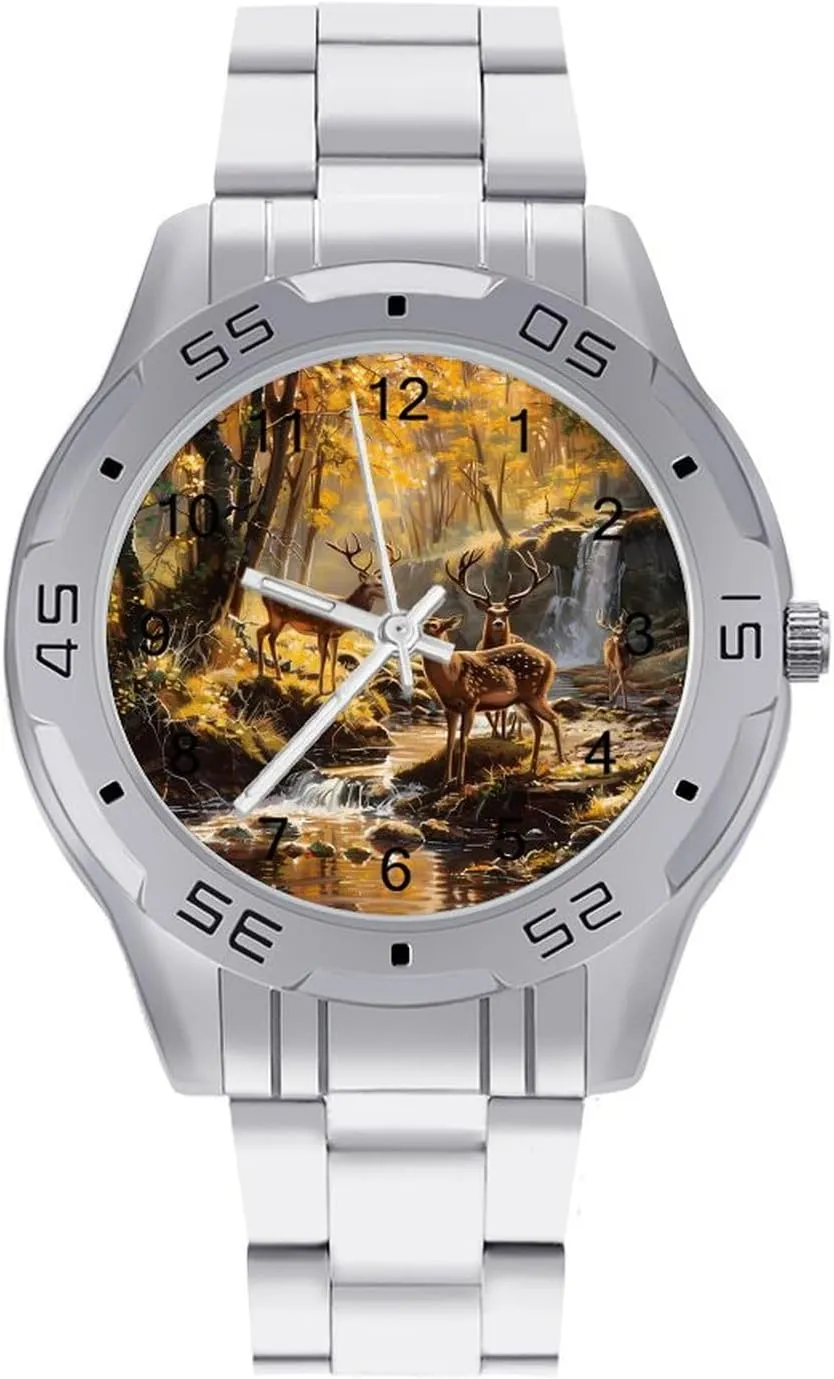 Stainless Steel Band Work Party Jungle Hunting Deer Autumn Stream Classic spoon massif postulate fodder square Wrist Watches for Men Casual Business Dress Watch with 