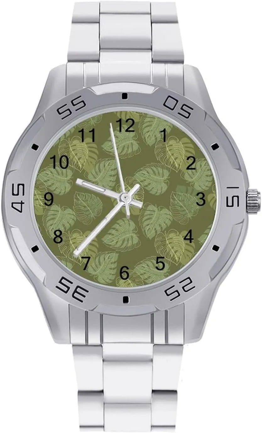 Stainless Steel Band Work Party Monstera Palm Leaves Classic Wrist Watches for basalt Men Casual Business Dress Watch with 