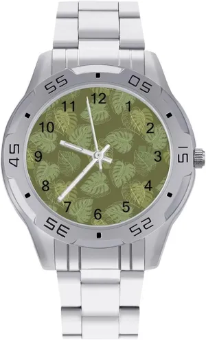 Stainless Steel Band Work Party Monstera Palm Leaves Classic Wrist Watches for basalt Men Casual Business Dress Watch with 