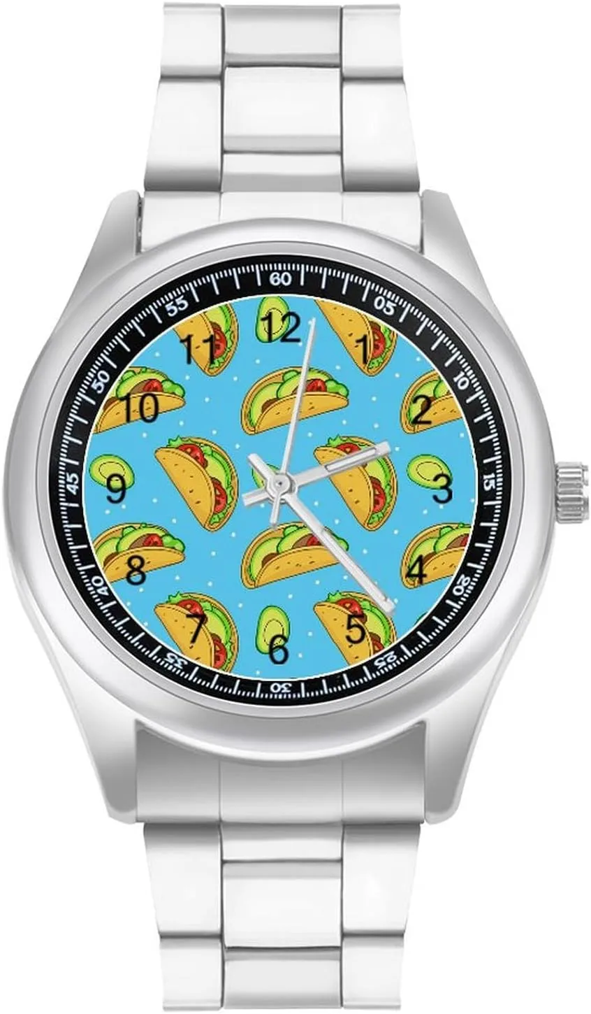 Stainless Steel clergyman Band Wristwatch Business Dress Watch for Work Home Mexican Food Funny Tacoes Watches 