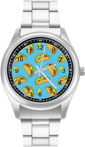 Stainless Steel clergyman Band Wristwatch Business Dress Watch for Work Home Mexican Food Funny Tacoes Watches 