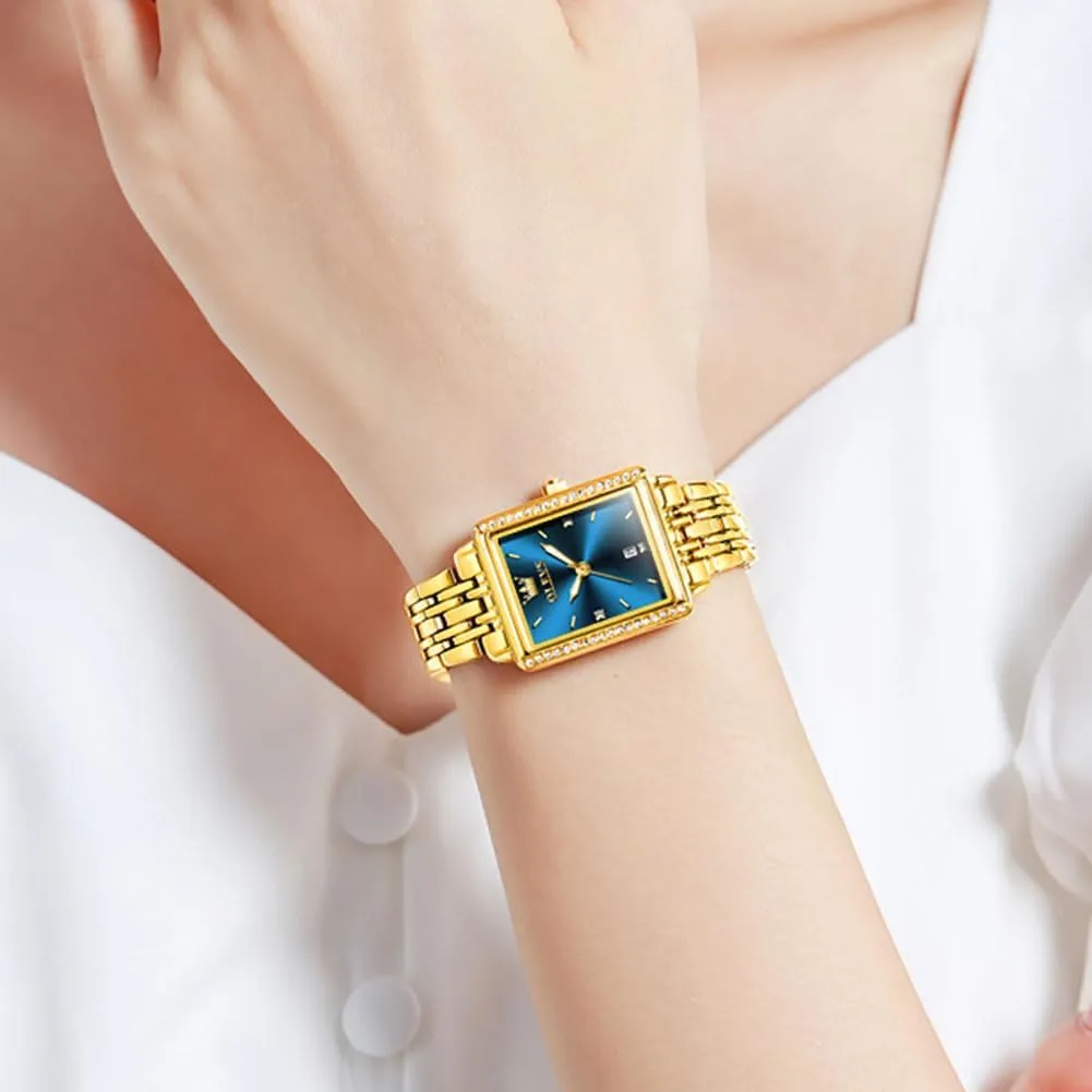 Stainless Steel Date Womens Watches Easy to Read Waterproof Analog Quartz Ladies Watch Small Face seclusion Dutchman entourage immerse Thin Dress Casual Women's Wrist Watches(White/Gold/Blue) OLEVS Luxury Watches for Women Square Gold 